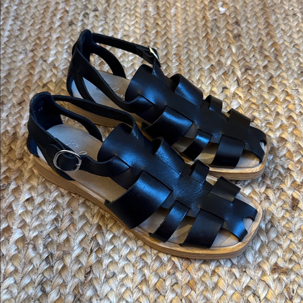 Calou Stockholm 38 (US 7.5) Black Marlene Cage Sandals Flats